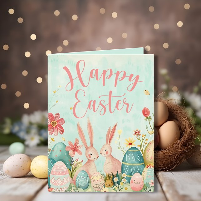Tarjeta Feliz personalizable de color verde claro de Seman (Happy Easter light green watercolor customizable Card)