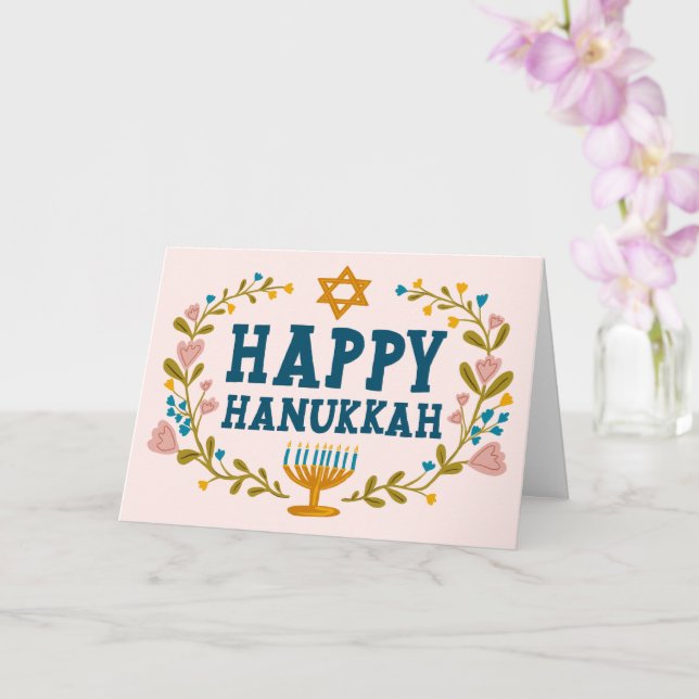 Tarjeta FELIZ Personalizable judío por la floral HANUKKAH (Orquídea)