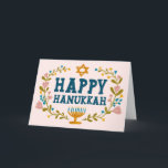 Tarjeta FELIZ Personalizable judío por la floral HANUKKAH<br><div class="desc">Dibujé texto a mano y flores por mí para ti. Agregue su propio texto al interior de la tarjeta o cambie los colores de fondo. Para más diseños y colores,  revisa mi tienda! O hazme saber si quieres algo personalizado. ¡Pregúntale si no encuentras lo que necesitas! :)</div>