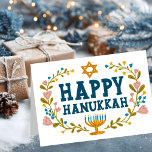 Tarjeta FELIZ Personalizable judío por la floral HANUKKAH<br><div class="desc">Dibujé texto a mano y flores por mí para ti. Agregue su propio texto al interior de la tarjeta o cambie los colores de fondo. Para más diseños y colores,  revisa mi tienda! O hazme saber si quieres algo personalizado. ¡Pregúntale si no encuentras lo que necesitas! :)</div>