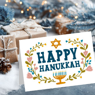 Tarjeta FELIZ Personalizable judío por la floral HANUKKAH