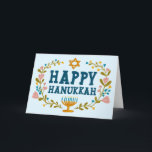 Tarjeta FELIZ Personalizable judío por la floral HANUKKAH<br><div class="desc">Dibujé texto a mano y flores por mí para ti. Agregue su propio texto al interior de la tarjeta o cambie los colores de fondo. Para más diseños y colores,  revisa mi tienda! O hazme saber si quieres algo personalizado. ¡Pregúntale si no encuentras lo que necesitas! :)</div>