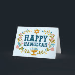 Tarjeta FELIZ Personalizable judío por la floral HANUKKAH<br><div class="desc">Dibujé texto a mano y flores por mí para ti. Agregue su propio texto al interior de la tarjeta o cambie los colores de fondo. Para más diseños y colores,  revisa mi tienda! O hazme saber si quieres algo personalizado. ¡Pregúntale si no encuentras lo que necesitas! :)</div>