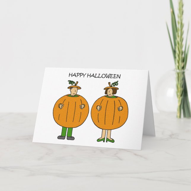 Tarjeta Feliz Personalizado de Halloween con disfraces. (Anverso)