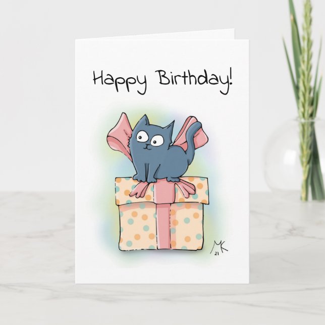 Tarjeta Feliz Personalizado Gatito en la caja con cinta de (Anverso)