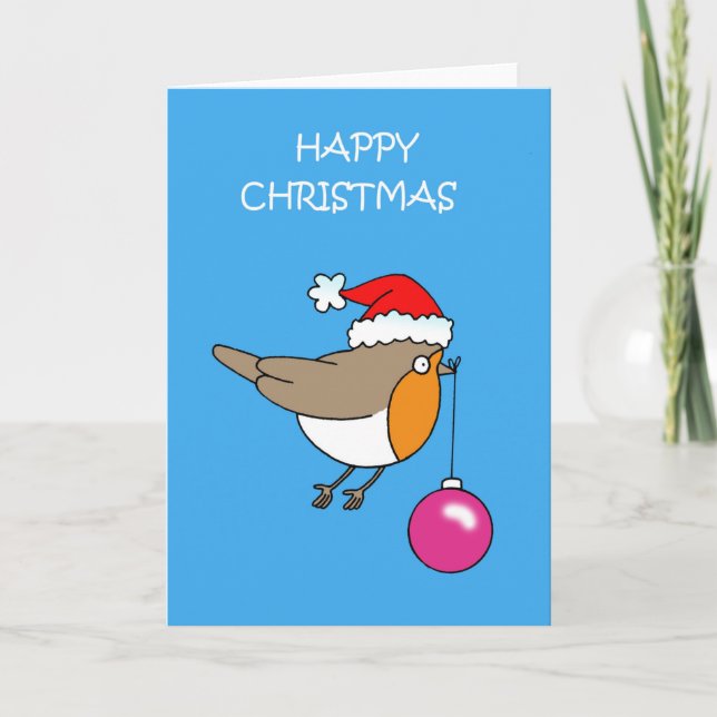 Tarjeta Feliz Personalizado Navidad Robin Bird con Bauble (Anverso)