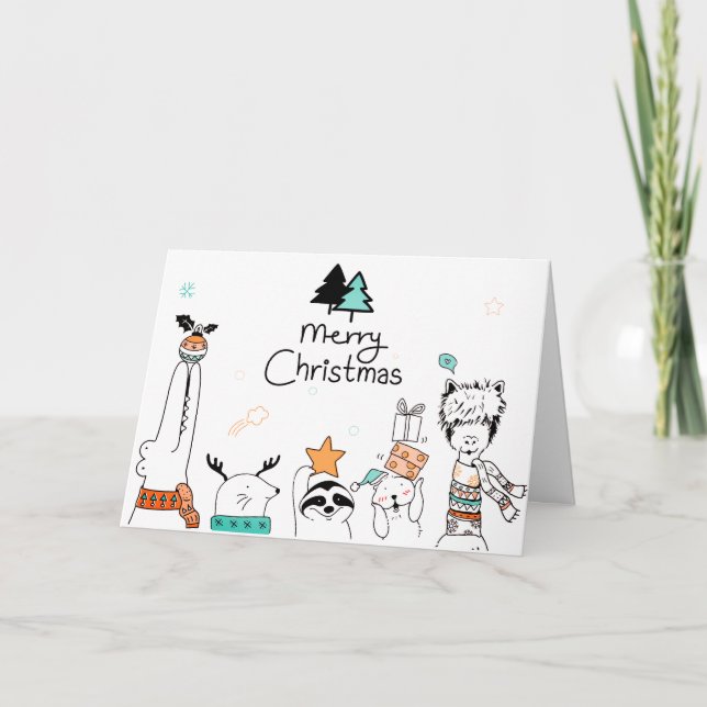 Tarjeta Feliz Personalizado navideño Animales | Vacaciones (Anverso)