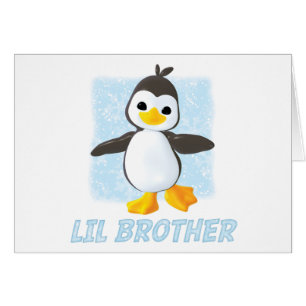 Tarjeta feliz pingüino de pequeño hermano blanco