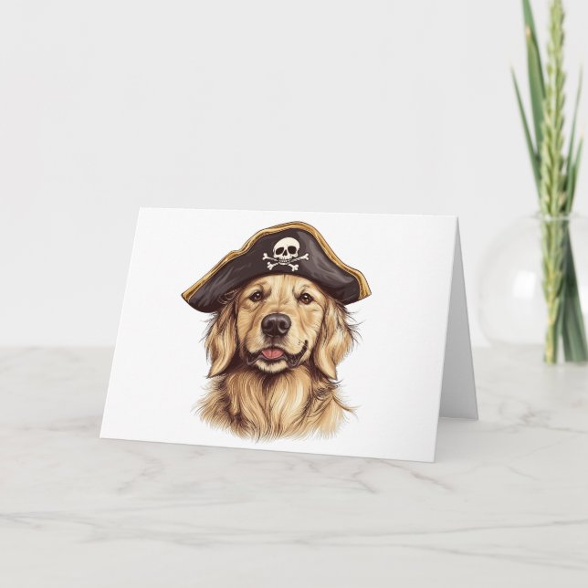 Tarjeta Felíz pirata de Halloween Golden Retriever Dog Sku (Anverso)