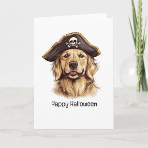 Tarjeta Felíz pirata de Halloween Golden Retriever Dog Sku