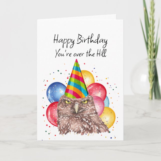 Tarjeta Feliz por el humor de búho divertido del cumpleaño (Anverso)