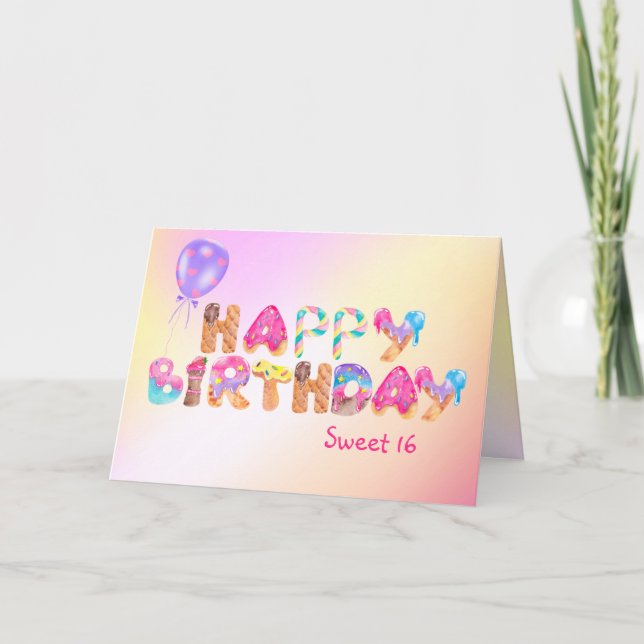 Tarjeta Feliz postre dulce 16 cumpleaños (Anverso)