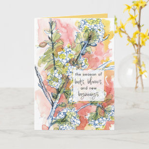 Tarjeta Feliz primavera flores de árbol nuevos comienzos b