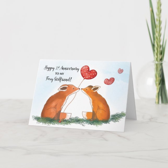 Tarjeta Feliz primer aniversario a Foxy Girlfriend (Anverso)