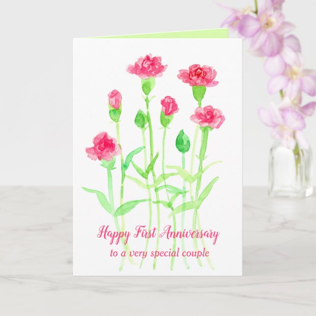 Tarjeta Feliz primer aniversario Boda de Carnación Rosa (Orquídea)