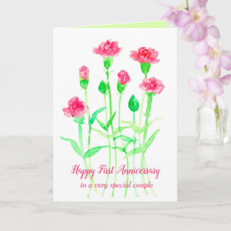Tarjeta Feliz primer aniversario Boda de Carnación Rosa