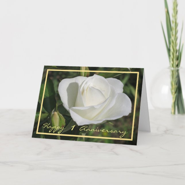 Tarjeta Feliz primer aniversario de la elegante curva rosa (Anverso)