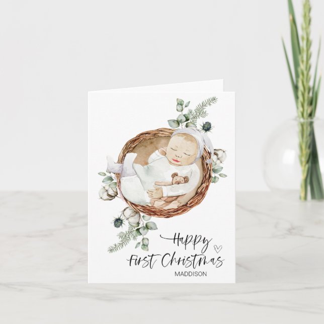 Tarjeta Feliz primer bebé de Navidad hijo de mamá (Anverso)