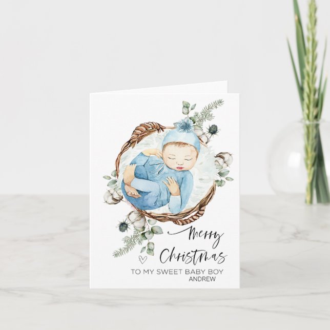 Tarjeta Feliz primer bebé de Navidad hijo de mamá y papá (Anverso)