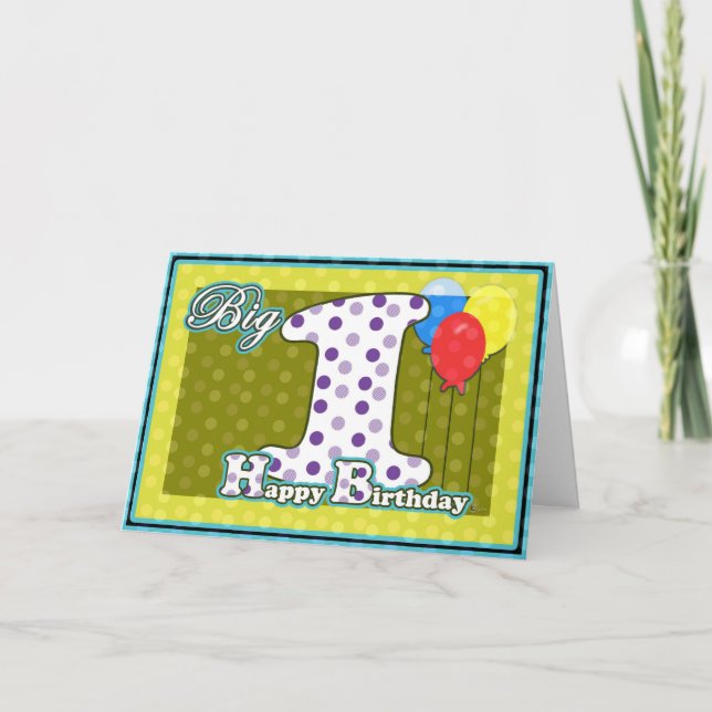 Tarjeta Feliz primer cumpleaños a los globos de cumpleaños (Anverso)