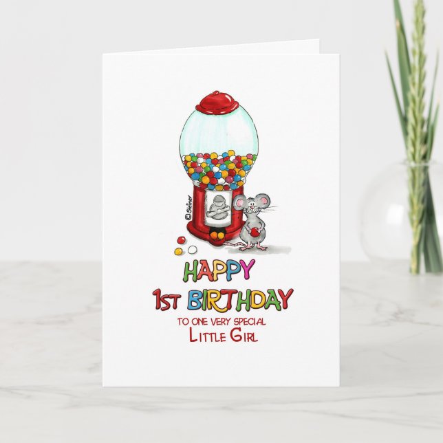 Tarjeta Feliz primer cumpleaños a una niña muy especial (Anverso)