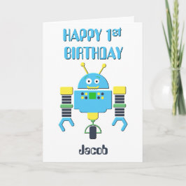 Tarjeta Feliz primer cumpleaños, Blue Robot