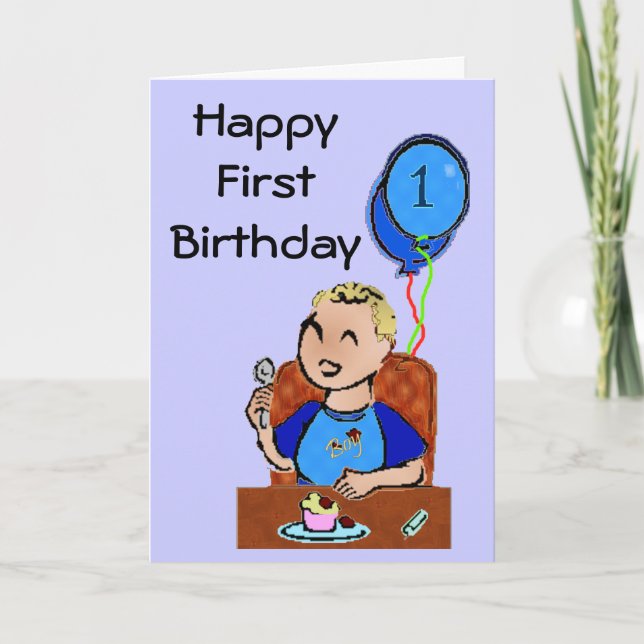 Tarjeta Feliz primer cumpleaños * chico (Anverso)