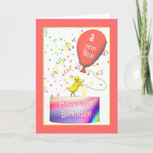 Tarjeta Feliz primer cumpleaños de pollo