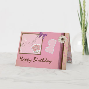 Tarjeta Feliz primer cumpleaños - es un Chica