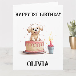 Tarjeta Feliz primer cumpleaños, felicitaciones, nombre y 