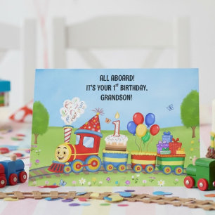 Tarjeta Feliz primer cumpleaños nieto Tren de cumpleaños