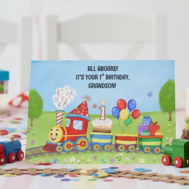 Tarjeta Feliz primer cumpleaños nieto Tren de cumpleaños (Subido por el creador)