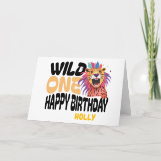 Tarjeta Feliz primer cumpleaños salvaje con tema de safari