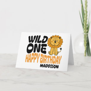 Tarjeta Feliz Primer Cumpleaños Salvaje Safari Temático 1e