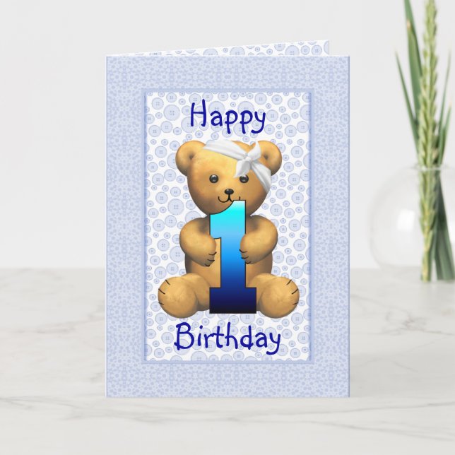 Tarjeta Feliz primer cumpleaños Teddy Bear (Anverso)