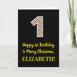 Tarjeta Feliz primer cumpleaños y Feliz Navidad, nombre pe