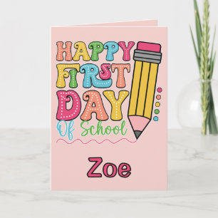 Tarjeta Feliz Primer Día De Clases Lápiz Adorable Con Luna