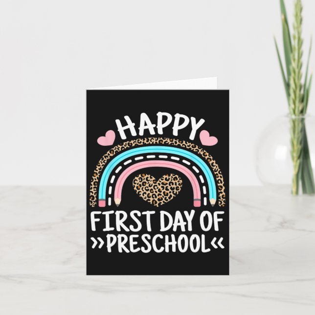 Tarjeta Feliz primer día de enseñanza preescolar sobre el  (Anverso)