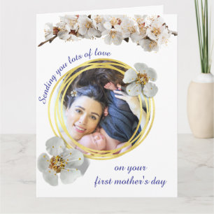 Tarjeta Feliz primer día de la madre y foto moderna de flo
