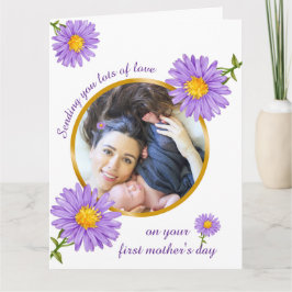 Tarjeta Feliz primer día de la madre y foto moderna de flo