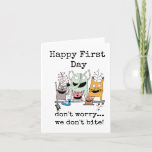 Tarjeta Feliz primer día de trabajo, no mordemos