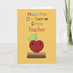 Tarjeta Feliz primer día de vuelta a la escuela, profesor