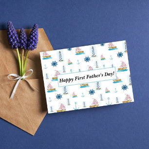 Tarjeta Feliz primer Día del Padre acuarela náutica