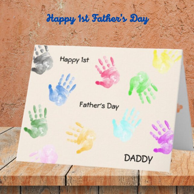 Tarjeta Feliz primer Día del Padre Papá Huella de la mano  (Subido por el creador)