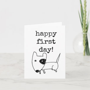 Tarjeta Feliz primer día, empleados, estudiantes, trabajad