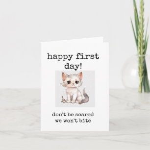 Tarjeta Feliz primer día, empleados, estudiantes, trabajad