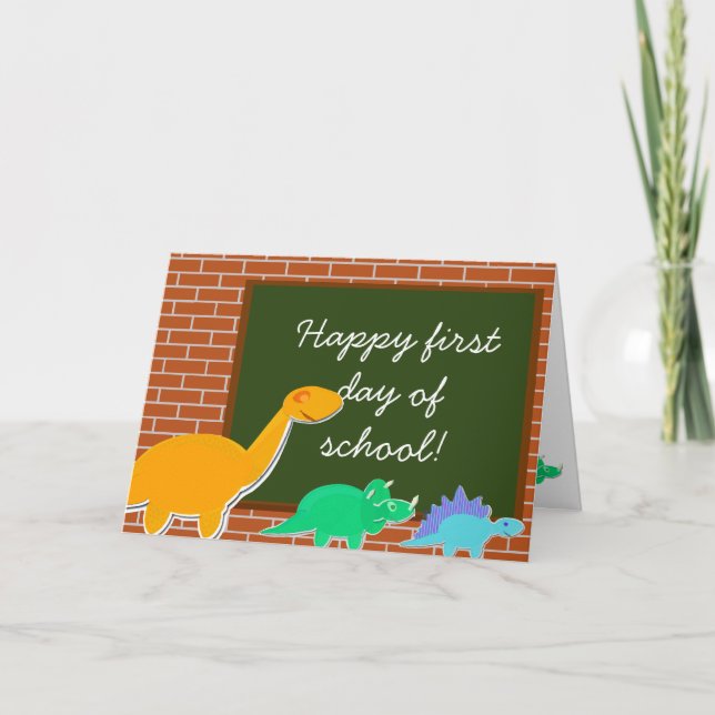 Tarjeta Feliz primer día escolar de Personalizados dinosau (Anverso)