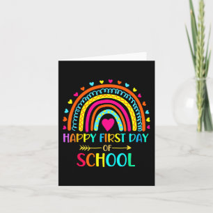 Tarjeta Feliz primer día escolar, el arcoiris de vuelta a 