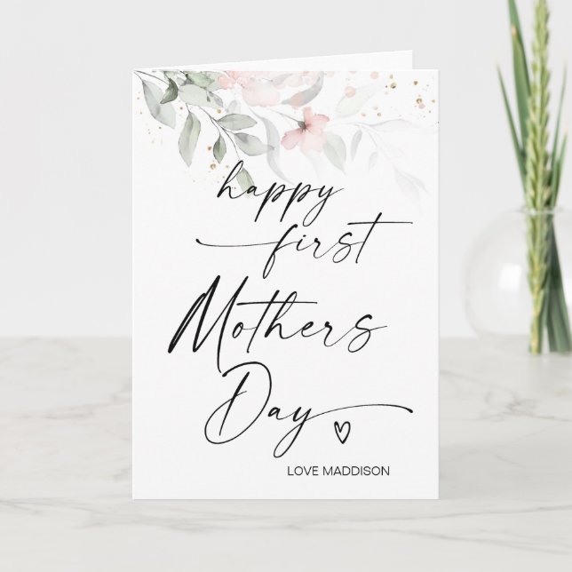 Tarjeta Feliz primer regalo de Día de la Madre para mamá d (Anverso)