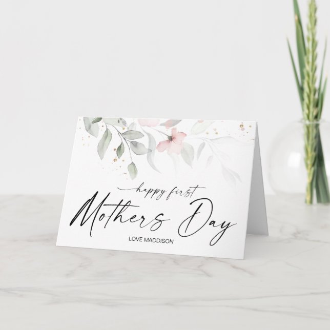 Tarjeta Feliz primer regalo de Día de la Madre para Mamá F (Anverso)